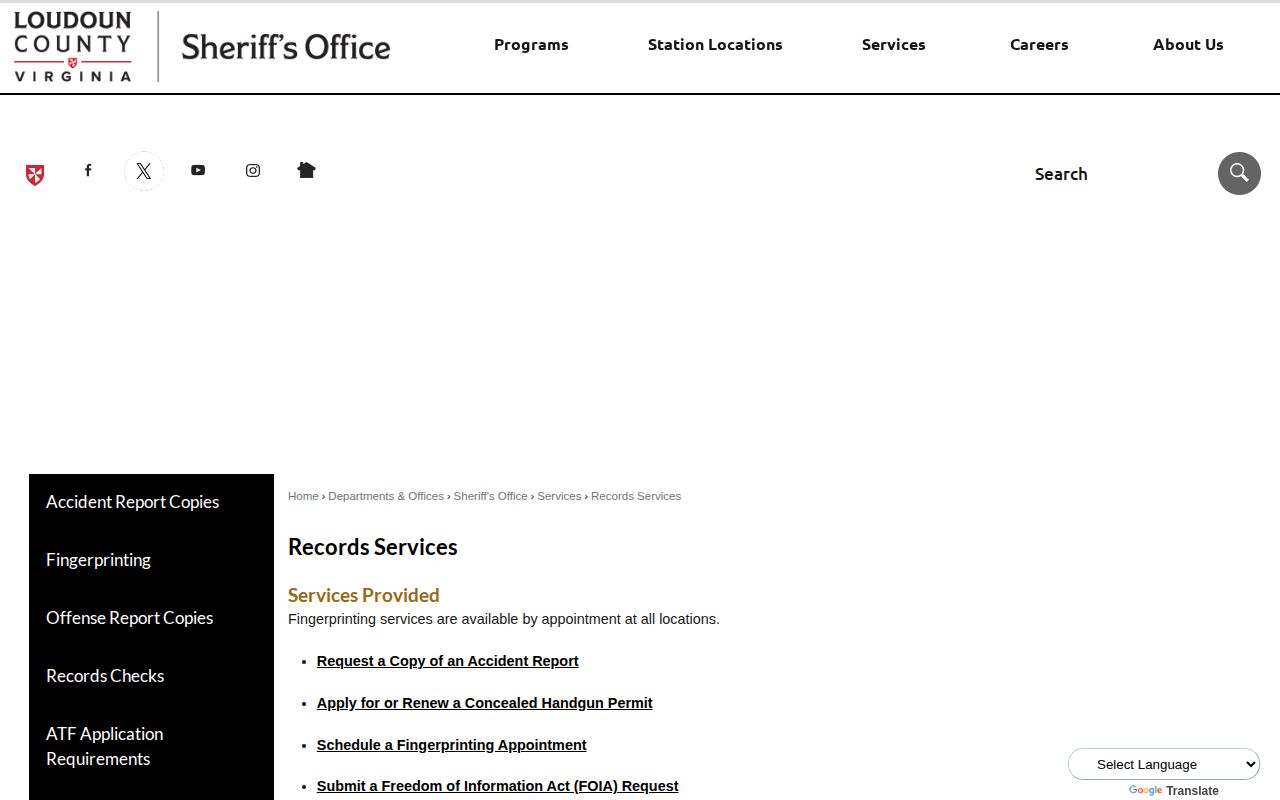 Loudoun County Records Services for 72 hour jail release records