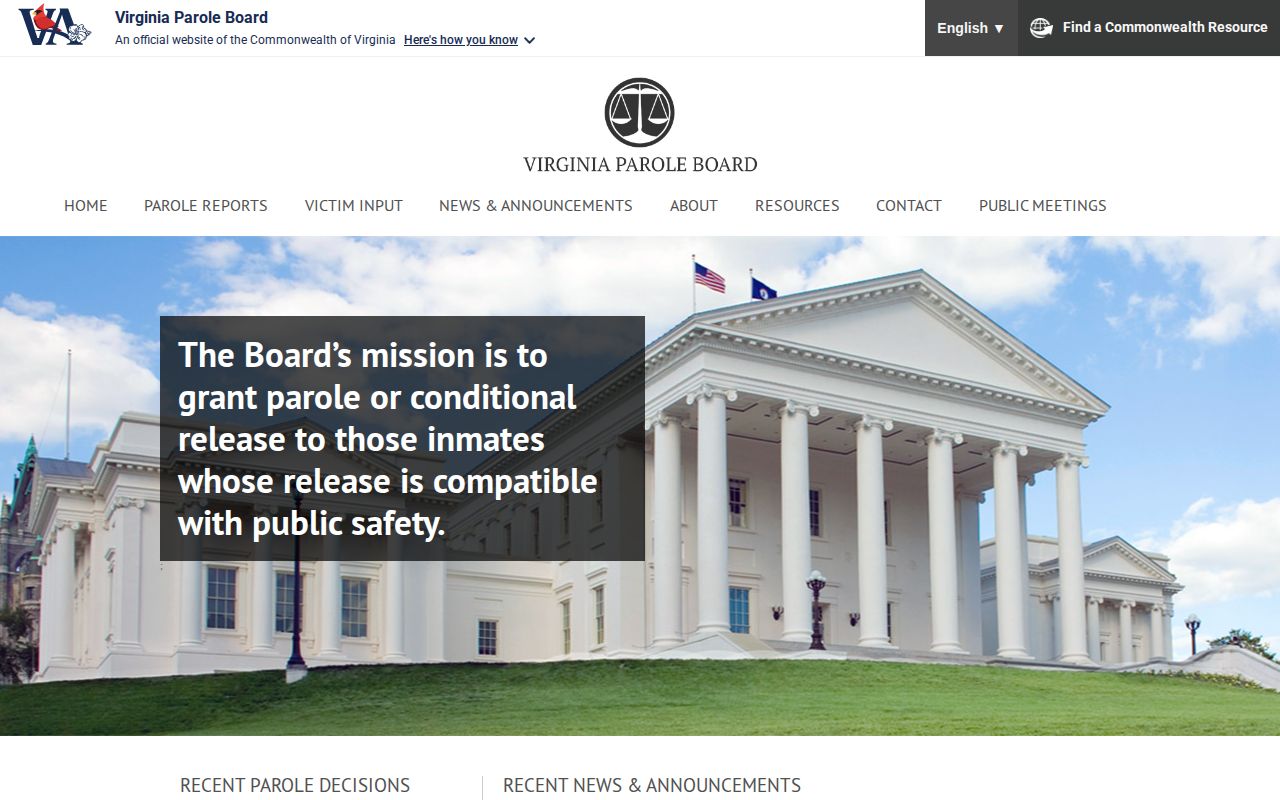 Virginia Parole Board source for Loudoun County probation and parole records