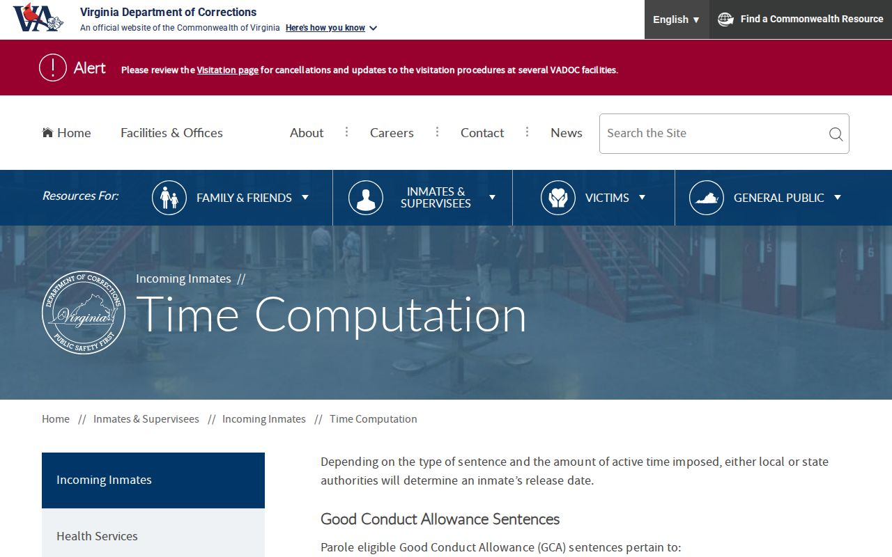 VADOC time computation source for Loudoun County projected release dates