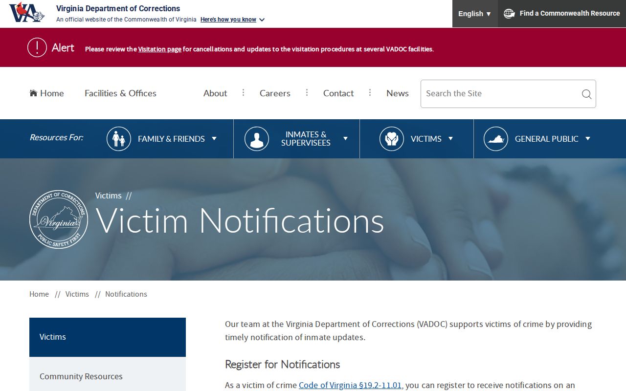 Virginia notification source for Loudoun County VINELink inmate search and VADOC release alerts