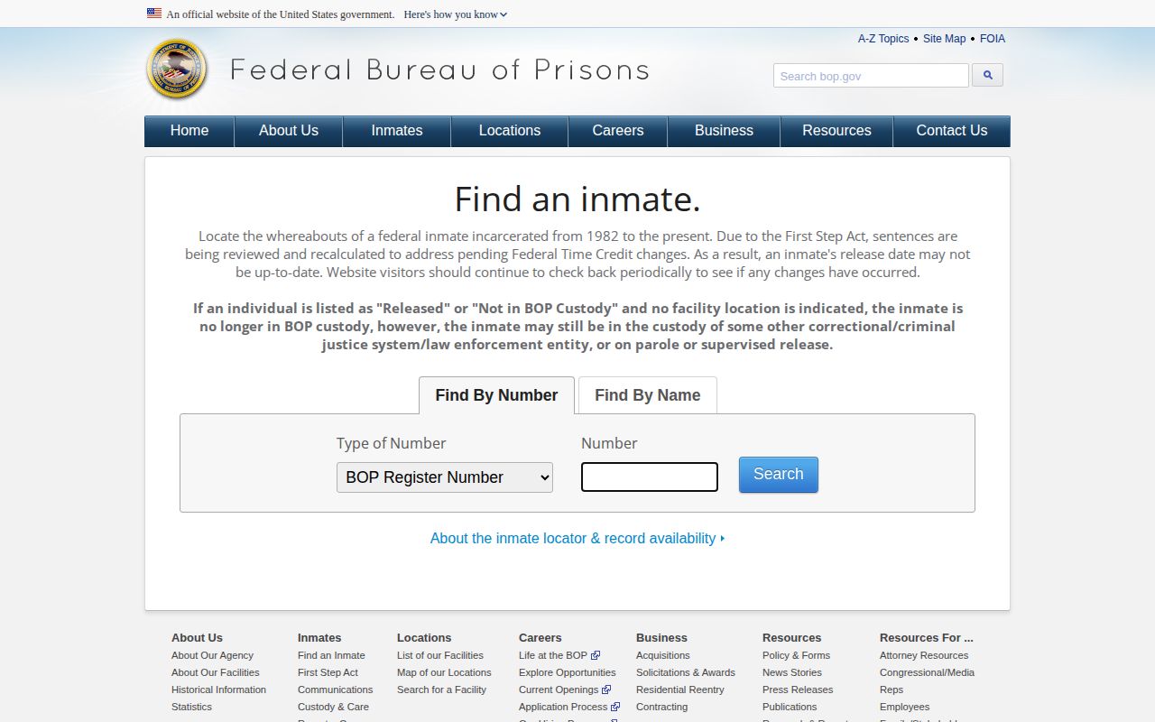 Federal BOP locator for a Loudoun County connected release search