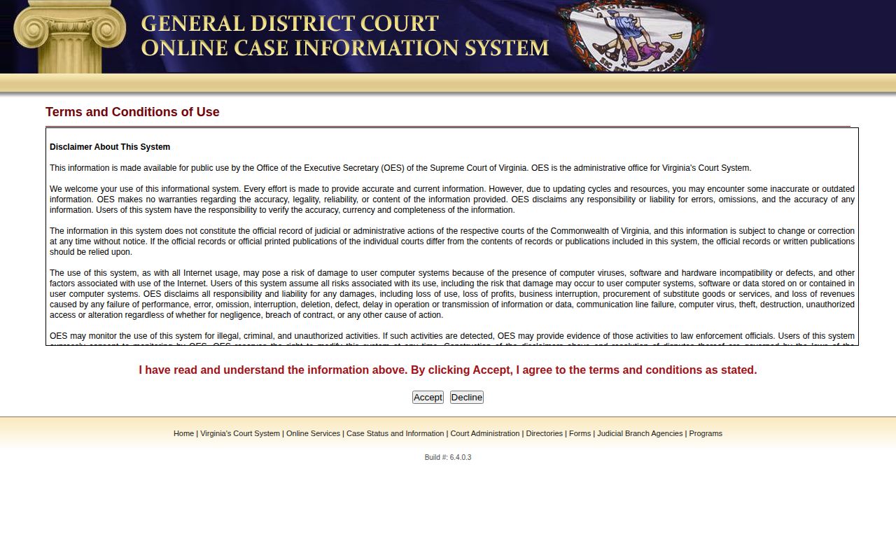Loudoun General District Court release case search portal