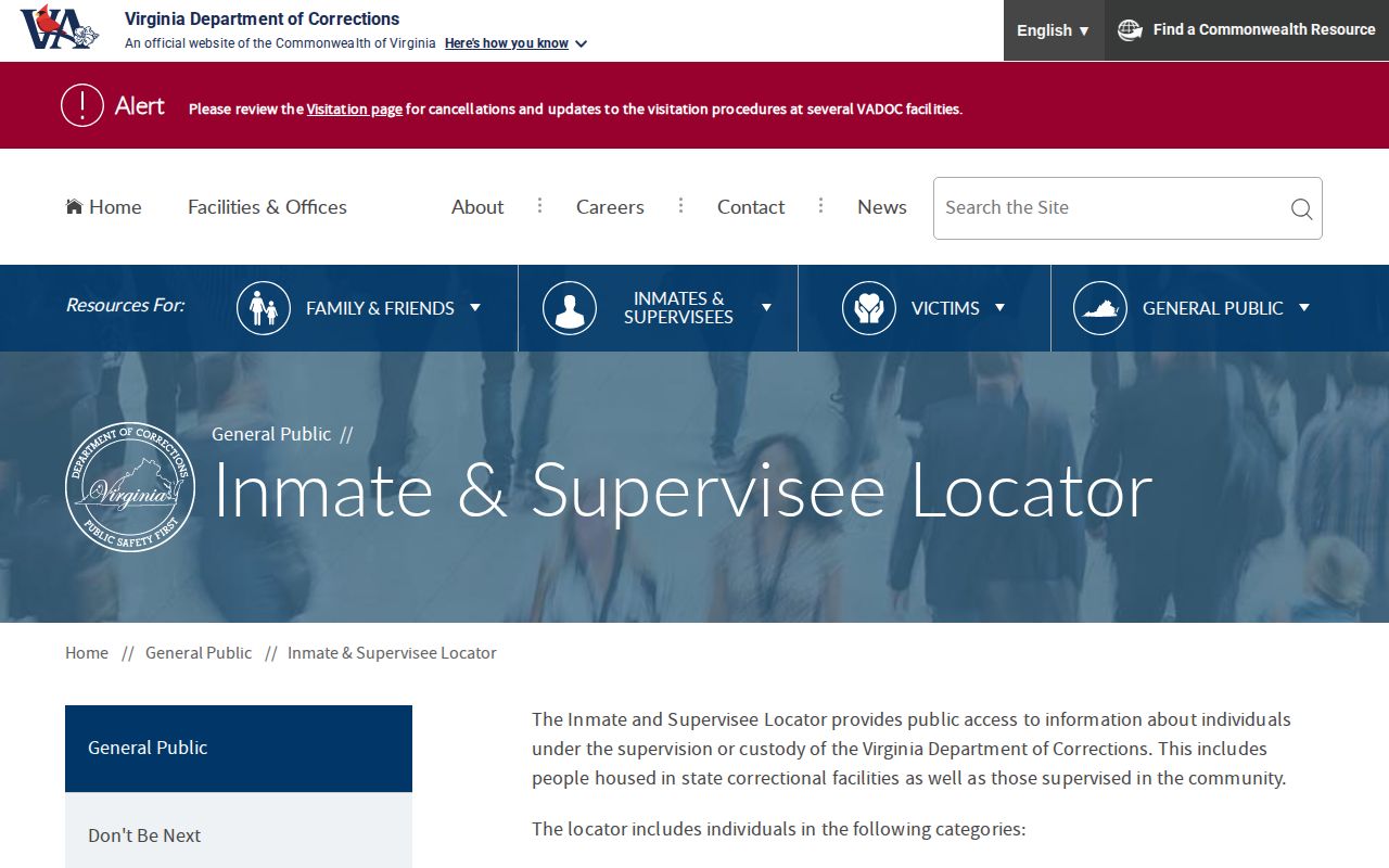 VADOC locator for Loudoun County released inmate and supervision searches